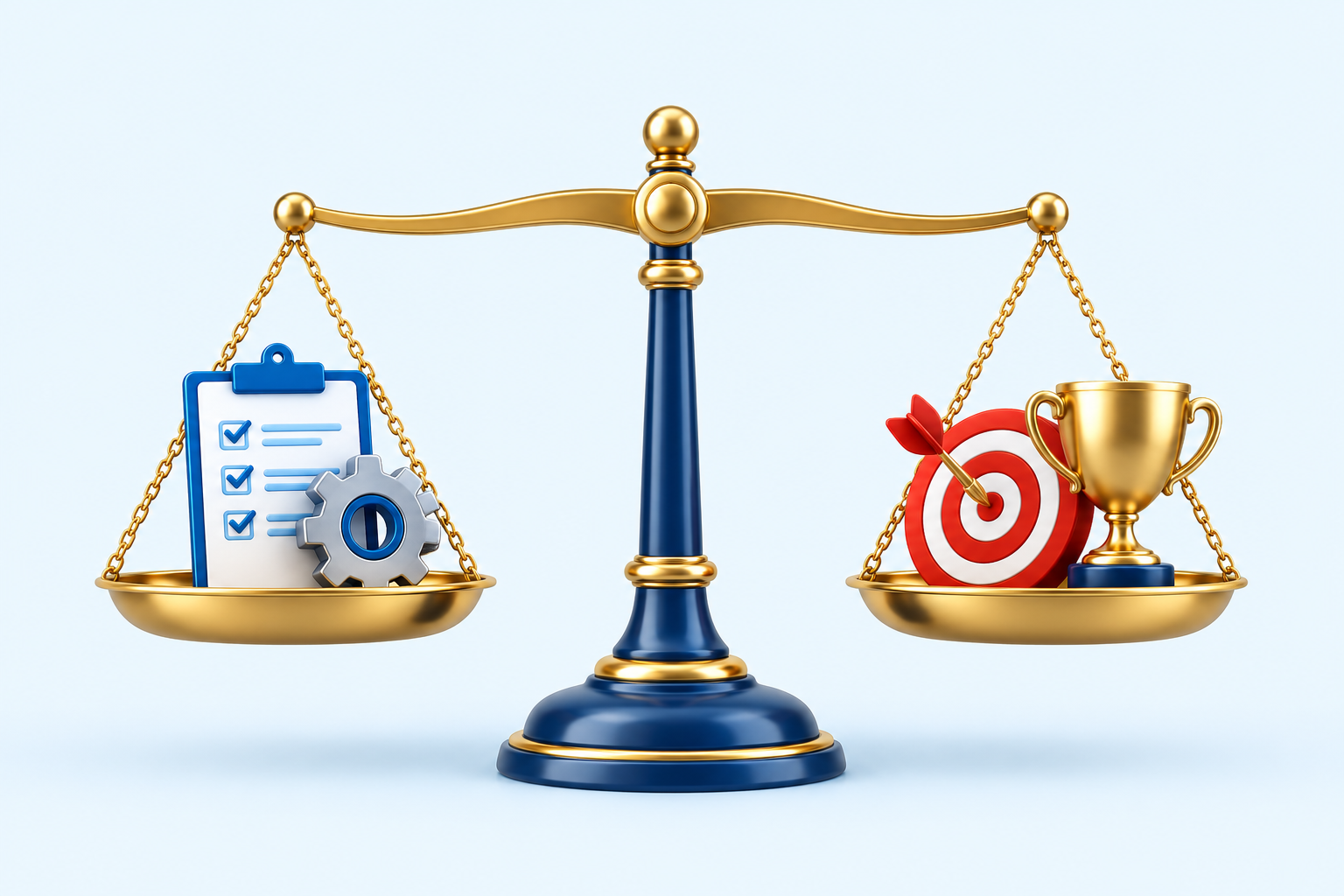 Traditional balance scale with effort and result symbols